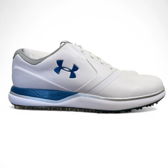 Under Armour Men’s Golf Shoes White Blue Size 9 US Model 1297176-101 New - Picture 1 of 6